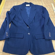 Vintage Pendleton Blazer Jacket Womens Sz 8 Blue Wool Tweed Two Button USA Made