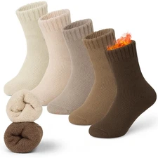 5 Pairs Winter Warm Wool Socks for Women Soft Thick Comfort Thermal Casual Co...