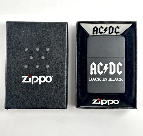 Vtg Nov '10 Zippo Lighter AC/DC Back In Black Matte Black w Guarantee Brand New