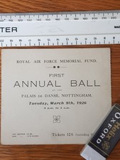 Royal Air Force Memorial Fund - Ticket for 1st Annual Ball NOTTINGHAM 1926