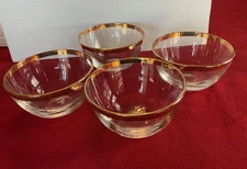 Bowls Clear gold band flat cut bottom lot of 4 Classy look FREE SHIP