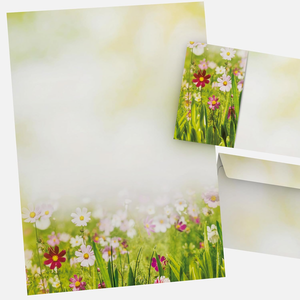 "Motivpapier-Set 50-Tlg \"Sommerwiese\" - 25 Blatt + 25 Kuverts Briefpapier DIN A4"-image
