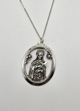 VTG Sterling Silver Virgin Mary Medallion 18" Religious Catholic Necklace -13.7g