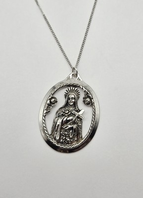 Vintage Sterlingsilber Jungfrau Maria Medaillon 18'' religiös katholisch Halskette - 13,7 g