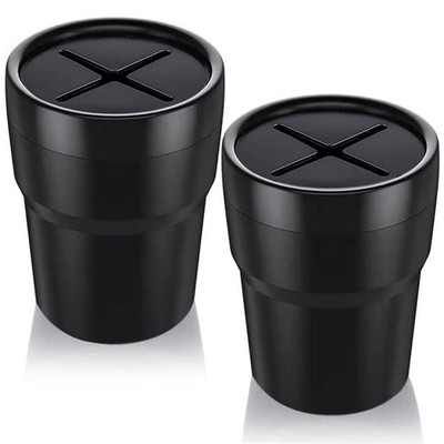 FIOTOK Car Trash Can with Lid, Mini 4.72 x 2.36 x 3.15 inches, Black-2Pack 