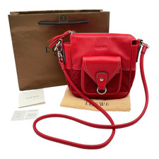 Auth Loewe Anagram Silver Hardware Leather Suede Red Shoulder Bag W/Bag i011257