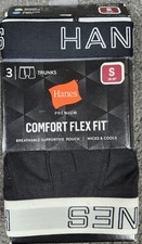Men's Trunks Underwear S Hanes 3 Pair Premium Black Comfort Flex Wicks Tag less