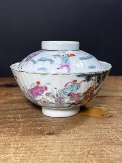 Chinese Famille Rose Porcelain Tea Bowl & Cover Boys at Play Tongzhi Mark