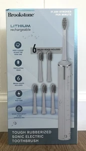 Brookstone Tough Rubberized Sonic Electric Toothbrush Waterproof 6 Brush Heads