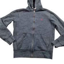 Polo Ralph Lauren Jacket Hoodie Mens Small Gray Red Pony Full Zip Distressed
