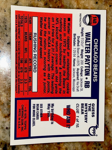 2001 WALTER PAYTON TOPPS CHROME 1976 RETRO SERIES RC REFRACTOR BEARS 🐻 HOF NICE - Picture 13 of 14