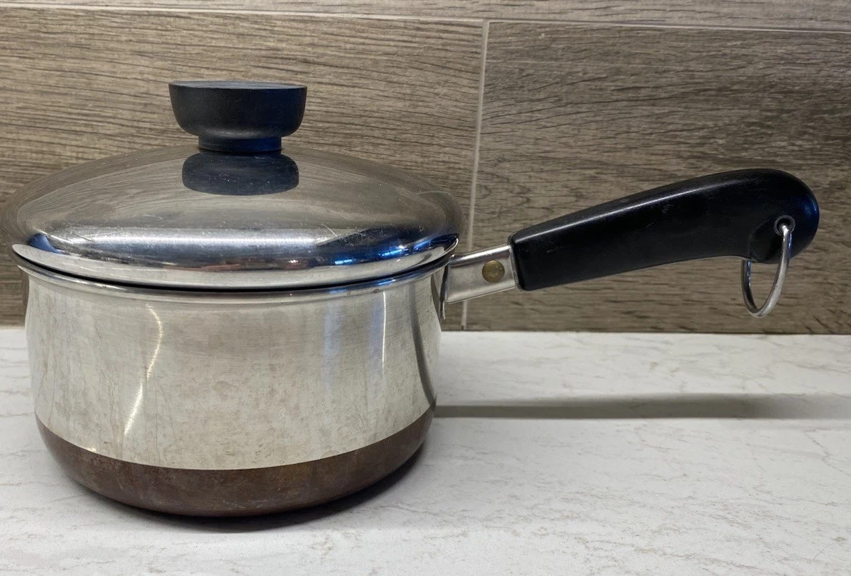 VTG 1801 Copper Bottom Revere Ware 1 QT Stock Pot/Pan USA -MCM - With Lid