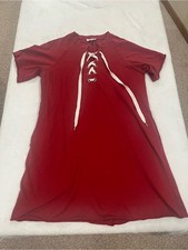 Umgee Burgundy Lace Up Front Short Sleeve Dress with Pockets - Size Small