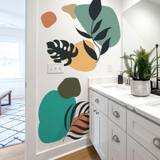 Boho Leaves Wall Decals Retro Abstract Plant Wall Art Stickers Living Room Be...