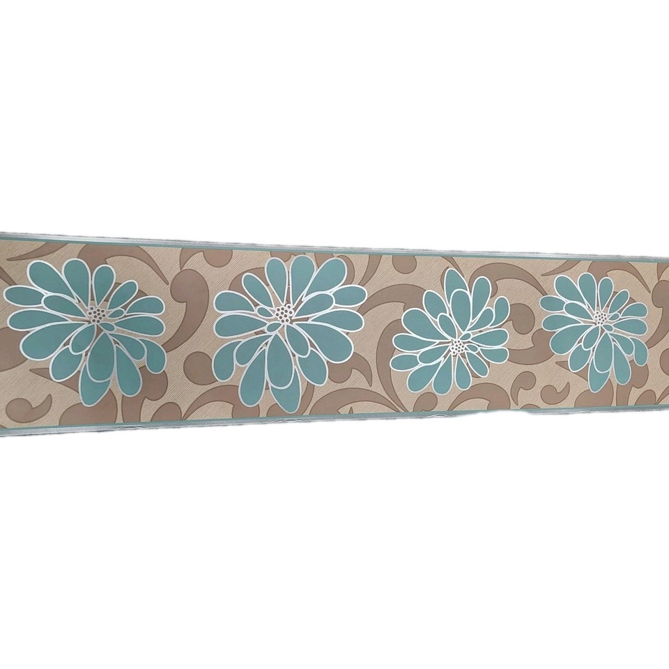 Teal Blue Floral Wallpaper Border FDB00714 eBay — free download