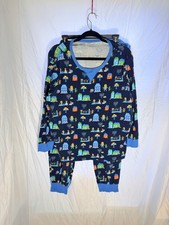 Women's Hanukkah Lions Print Matching Family Pajama Set   Navy Size XXL