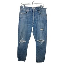 AGOLDE  Riley High Rise Straight Crop Jeans Medium Wash Distressed Size 31