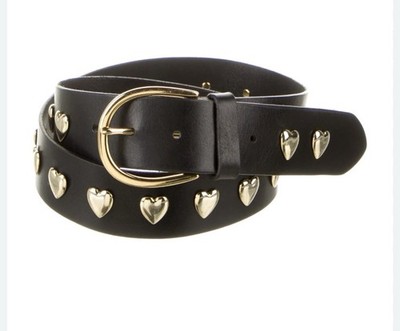 Sandy Liang Gold Heart Studded Black Leather Belt