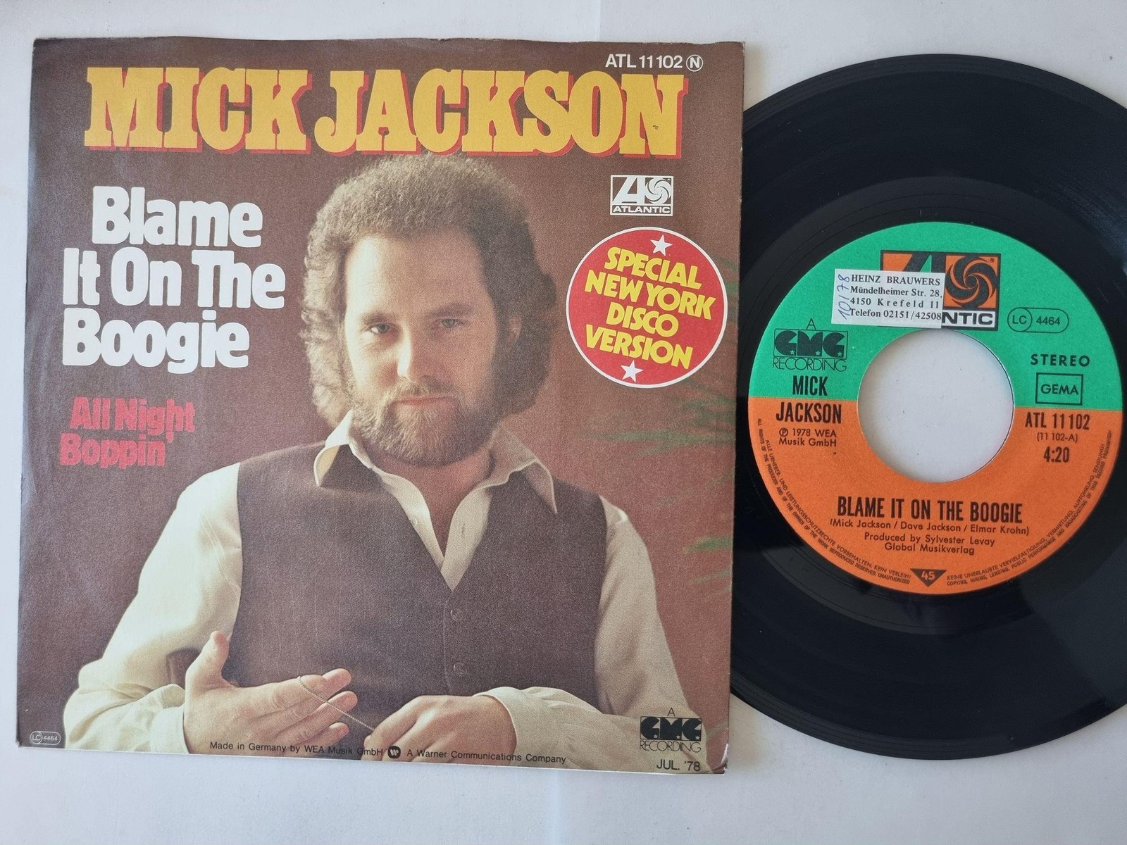 Mick Jackson - Blame It On The Boogie 7'' Vinyl Germany/ OV zu The Jacksons