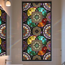 Stained Glass Window Privacy Film Static Cling - Rainbow Glass Decorative Sun...