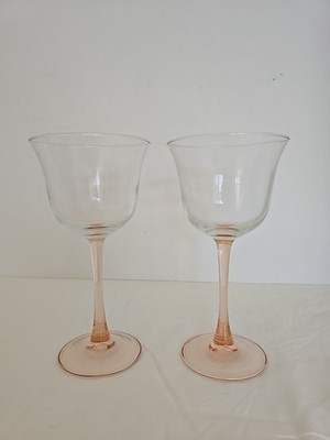 2 Water Goblet Americana Rose Cristal D'Arques Durand Pink Stemware 7'' Tall