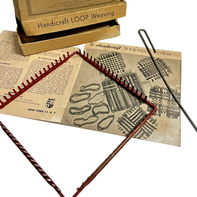 Vintage Metal Handicraft 403 Weaving Loom Jersey Loop Weaving Red Original Box