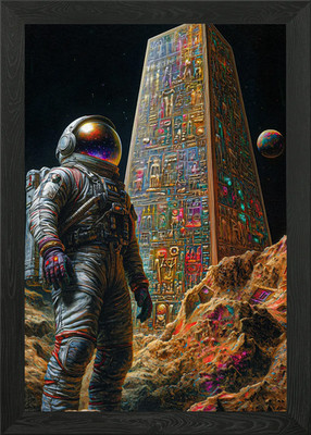 Astronaut und antiker Obelisk gerahmtes Wandbild Poster Leinwanddruck Bild