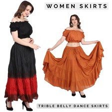 Women's Causal Long 12Yard Cotton Maxi Skirt with Drawstring Elastic Waist Skirt