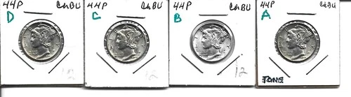 LOT OF 3 REALLY NICE1944  MERCURY DIMES FLASHY WHITE COINS YOU ARE BUYING ONE