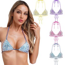 Women Bra Strappy Bralette Swimwear Crop Tops Shiny Bikini Sleeveless Lingerie