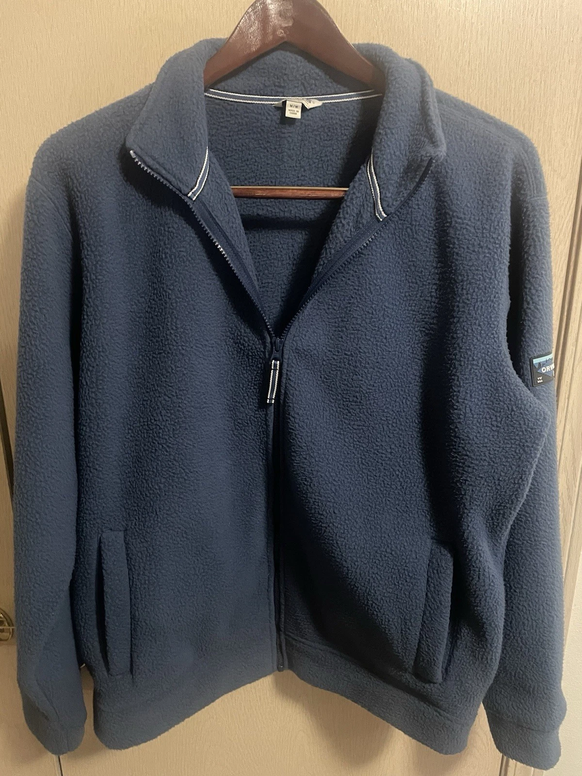Orvis Fleece Jacket Mens Medium Blue Full Zip With Pockets Mock Neck