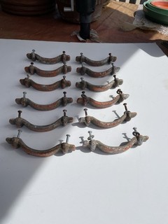 Lot of 12 Drawer Pulls Original Orange Paint Spanish Colonial Monterey?
