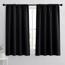 RYB HOME Bedroom Blackout Curtains - Black 42"W x 45"L (Pack of 2), 