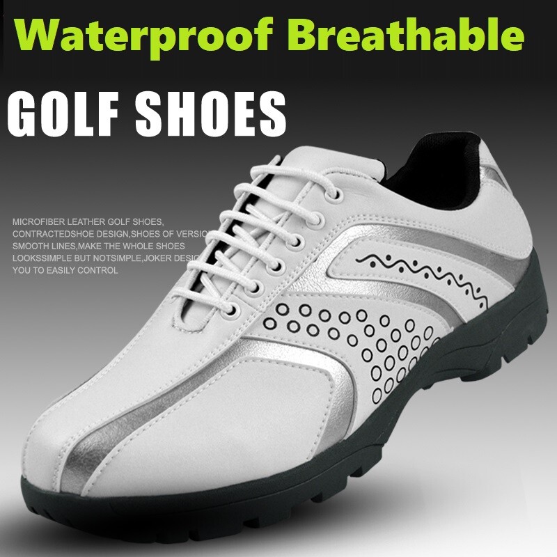 Mens Leather Waterproof Golf Shoes Non-slip Spikes Sneakers Wearable Shoes eBay