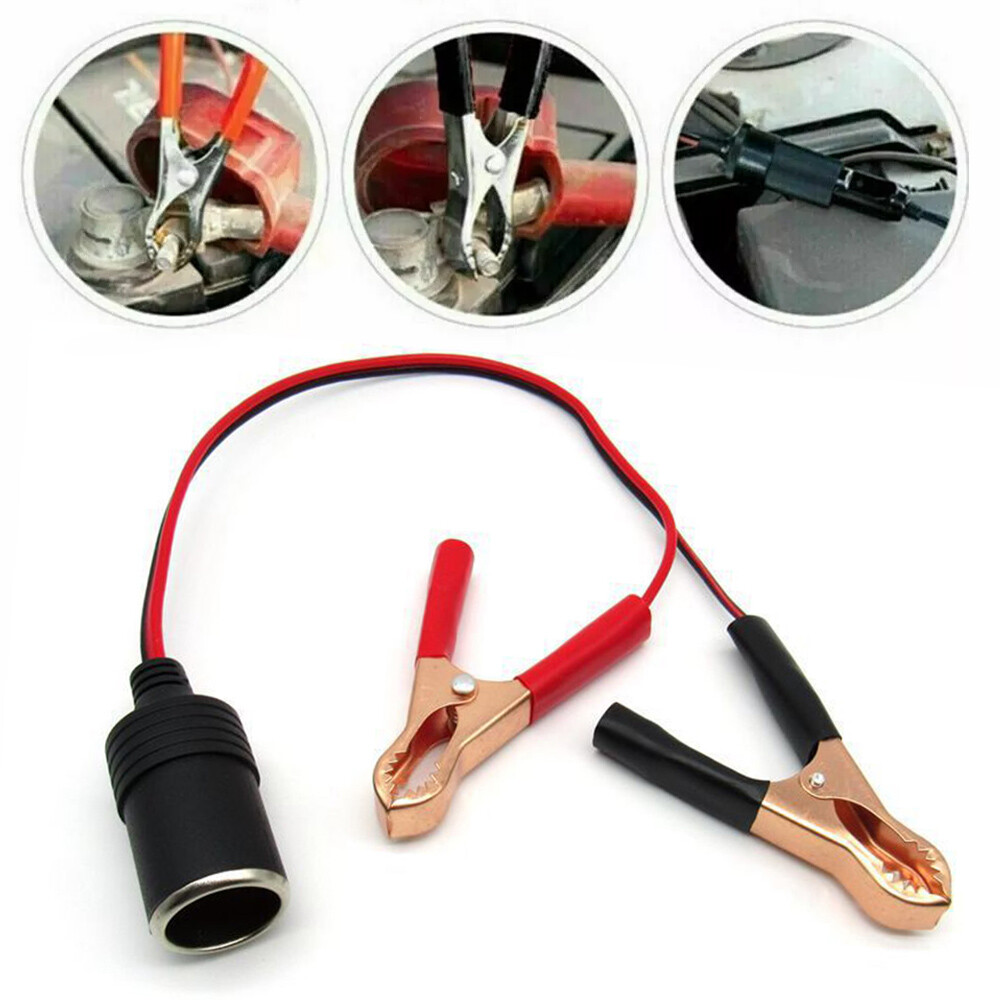 Car Cigarette Lighter Female Socket to Battery Alligator Crocodile Clip 12V 24V