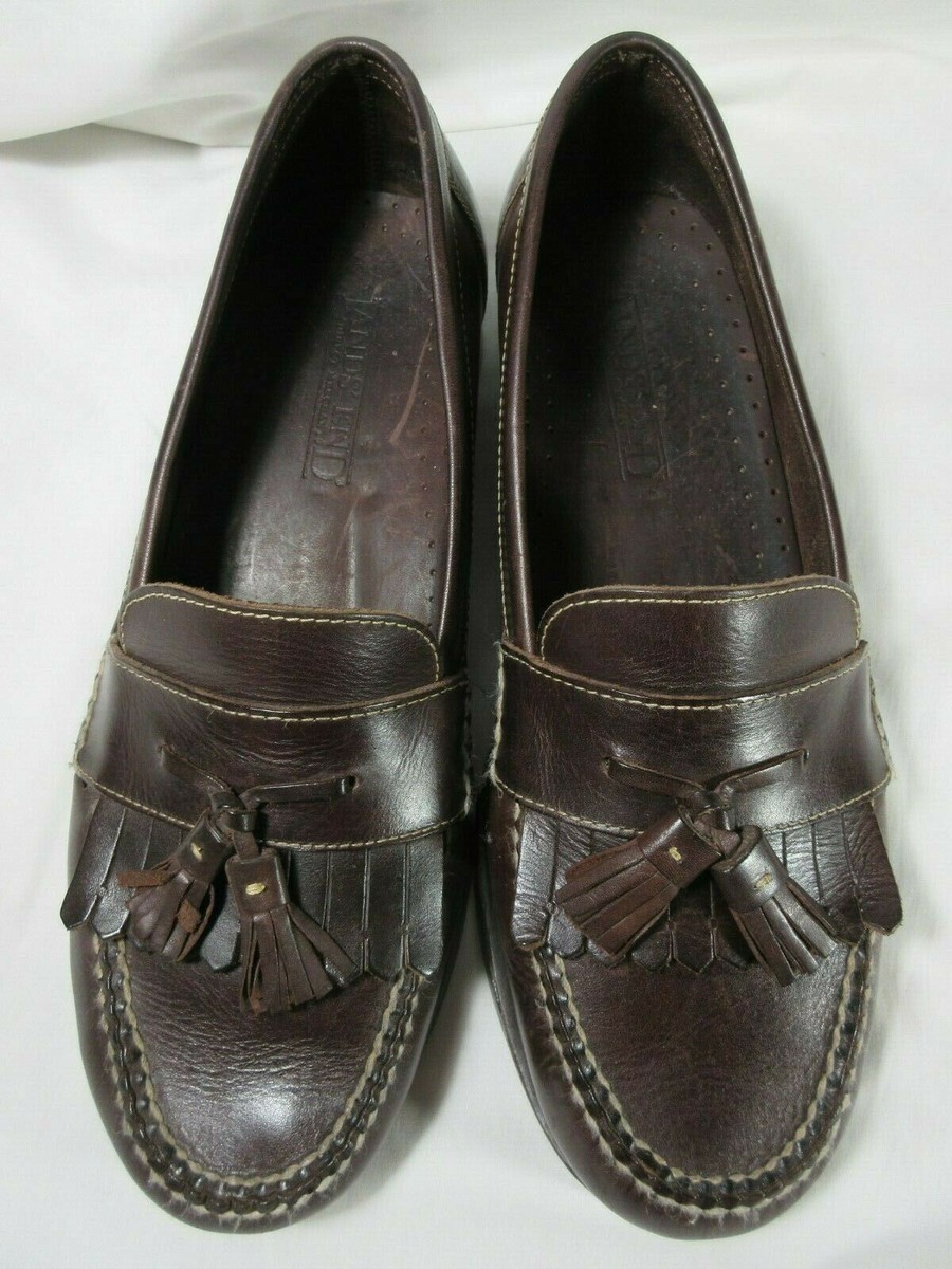 Lands End Mens Brown Leather Tassel Loafers Made in Brazil Size 12M Vibram Heel LAND main image 2