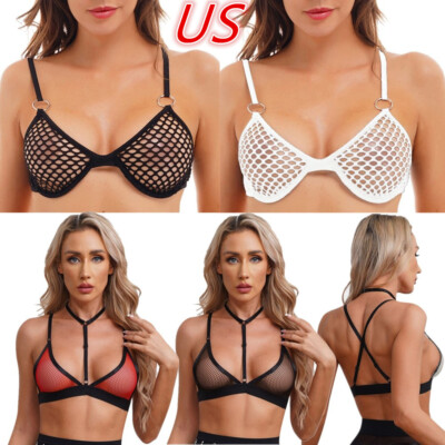US Women's Mesh See Through Bra Tops Bralette Lingerie Tank Crop Top Nightclub