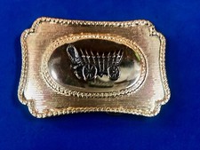 Vintage Covered Wagon Raised Cowboys Western Belt Buckle