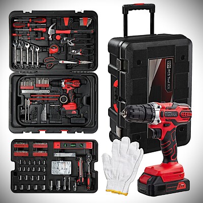 Complete Tool Kit, Ultimate Portable Home Tool Set with Rolling Case and Drill