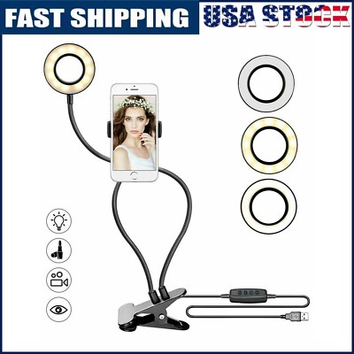 LED Selfie Ring Light with Cell Phone Holder Stand for Makeup Stream Live Lamp