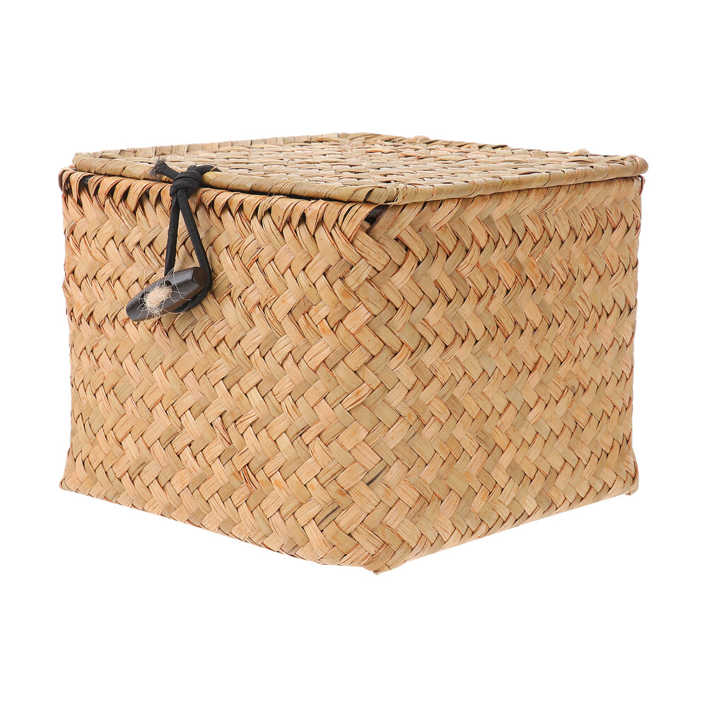 Poly Wicker Storage Basket with Lid - Decorative Shelf Organizer for Brides  