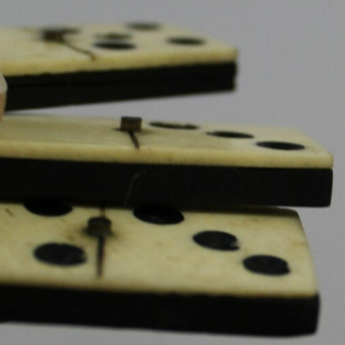 Ebony & Bone Brass Pinned Dominos 28 Wooden Box 1900's x2 Handmade Antique Sets - Picture 12 of 24