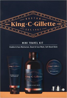 King C. Gillette Bartpflege-Set Mini   Shampoo, Balsam & Gesichtspflege