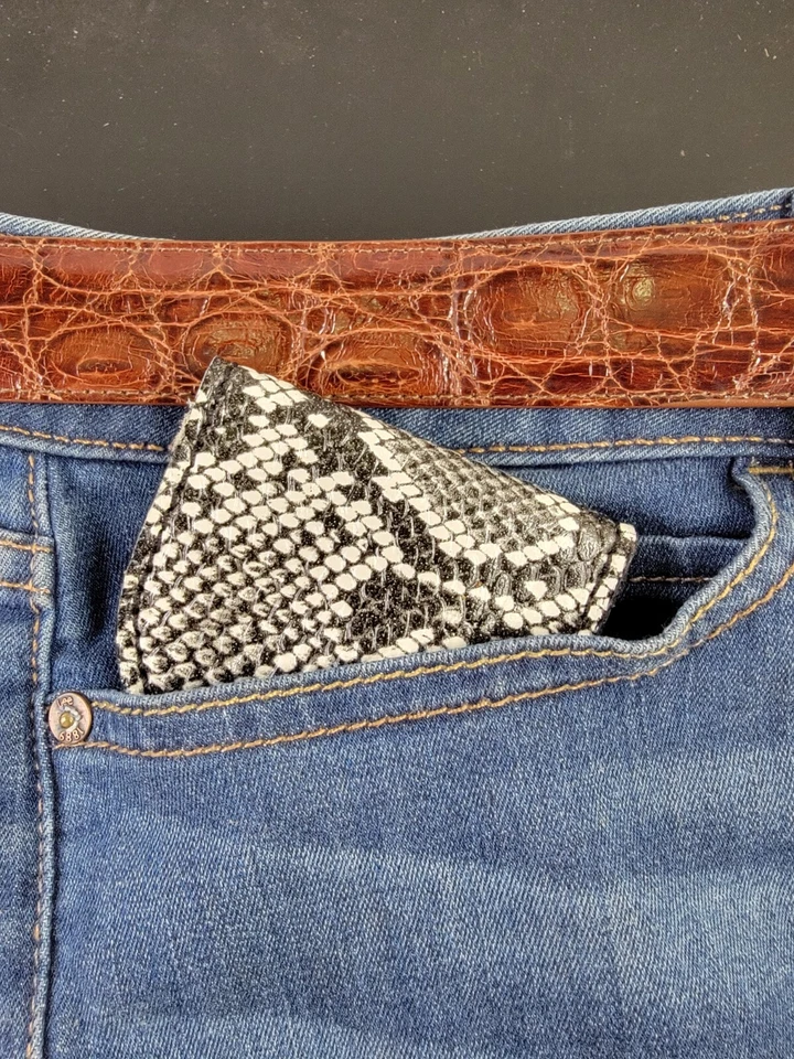 Bolsa de moedas pele de píton dominó branca couro sintético, bolsa de moedas, estojo de moedas feito à mão - Imagem 4 de 4