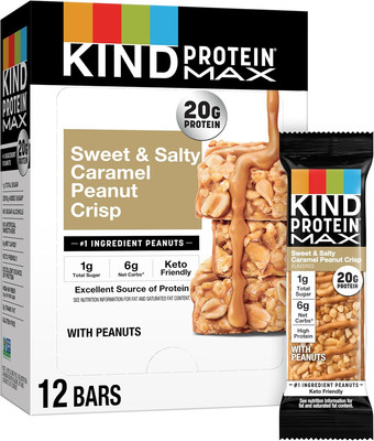 KIND Protein MAX Sweet & Salty Caramel Peanut Crisp Snack Bars, Keto Friendly, 2