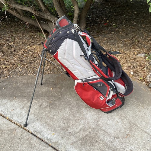 OGIO Woode 8-Way Grom Golf Stand Bag Red Gray Raincover Hood Shoulder Straps - Picture 3 of 24