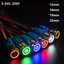 12/16/19/22mm Waterproof Momentary / Latching LED Push Button Switch Metal 3~24V