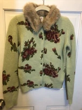 23. Rare Anthropologie Cross Stitch Heart Angora Faux Fur Collar Floral Sweater