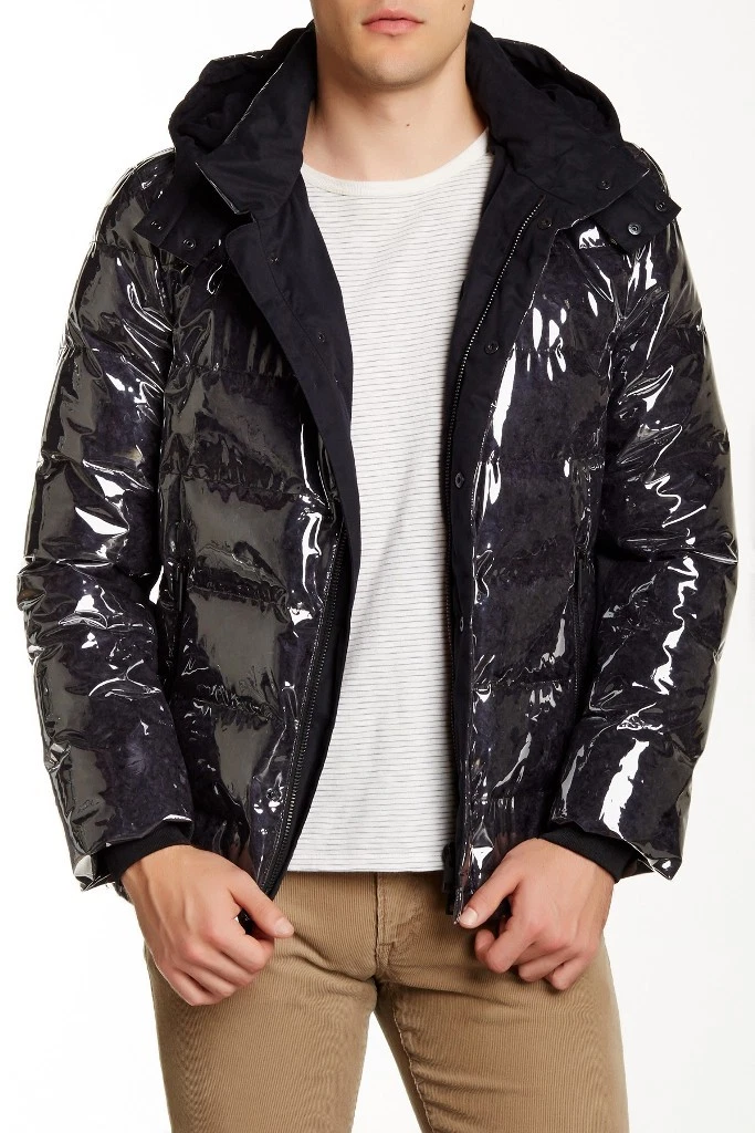 Goose Tech Men's Gino Hooded Down Waterproof Jacket, Black,Size Med, MSRP $1,195