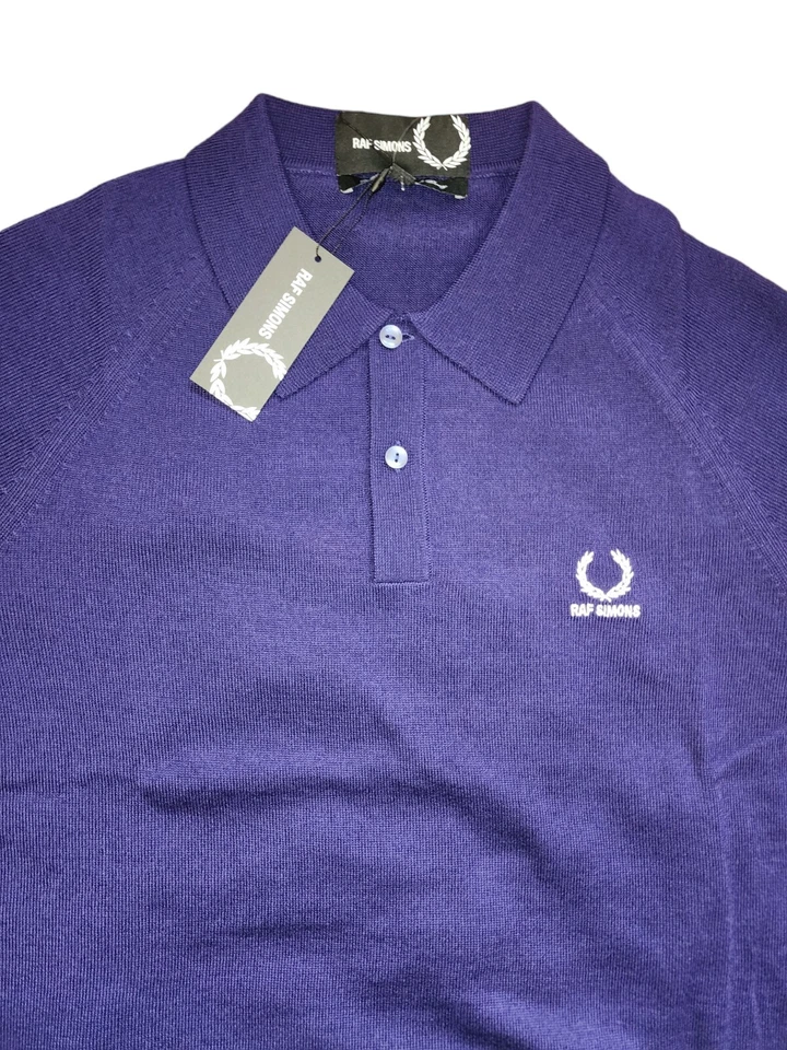 Fred Perry X RAF SIMONS 男式 XS 提花针织衬衫 Polo 毛衣羊毛混纺蓝色 — 第 2/4 张图片